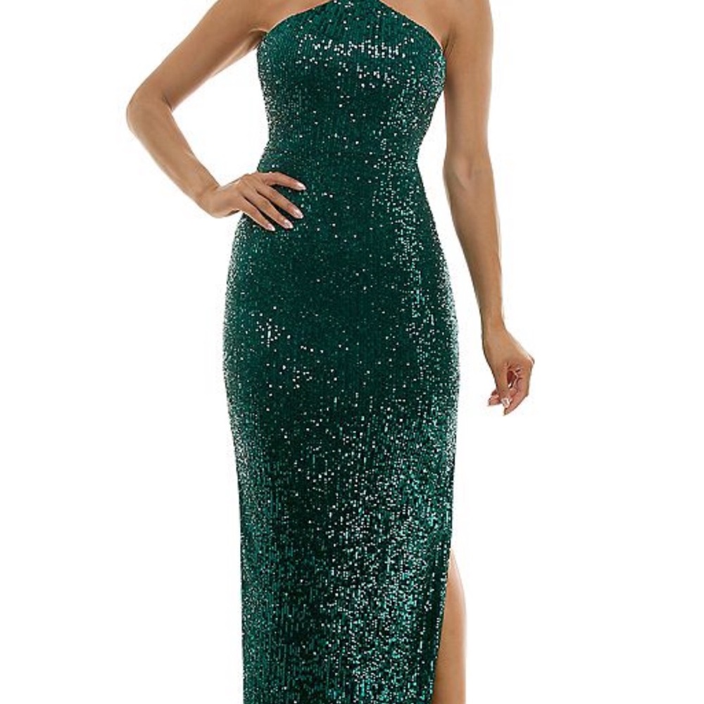 Violet Weekend Halter Neck Sequin Dress- Emerald